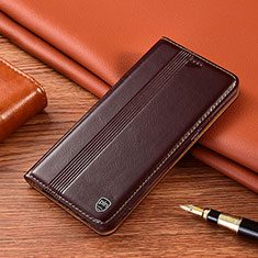 Leather Case Stands Flip Cover Holder H05P for Samsung Galaxy S20 5G Brown