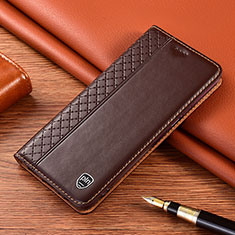 Leather Case Stands Flip Cover Holder H05P for Samsung Galaxy S25 5G Brown