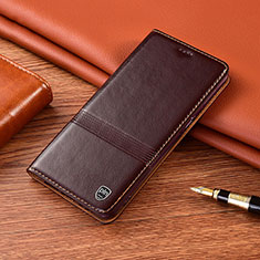 Leather Case Stands Flip Cover Holder H05P for Vivo V25 5G Brown