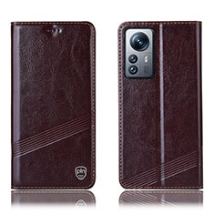 Leather Case Stands Flip Cover Holder H05P for Xiaomi Mi 12 5G Brown