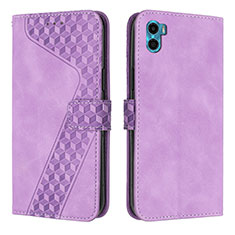 Leather Case Stands Flip Cover Holder H05X for Motorola Moto E32 India Purple