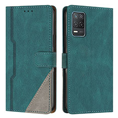 Leather Case Stands Flip Cover Holder H05X for Realme 8 5G Green