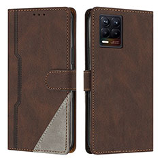 Leather Case Stands Flip Cover Holder H05X for Realme 8 Pro Brown