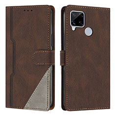 Leather Case Stands Flip Cover Holder H05X for Realme C12 Brown