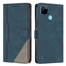 Leather Case Stands Flip Cover Holder H05X for Realme C21Y Blue