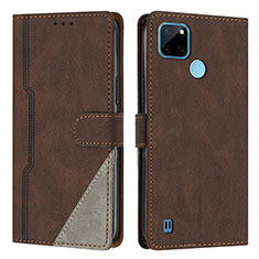 Leather Case Stands Flip Cover Holder H05X for Realme C21Y Brown