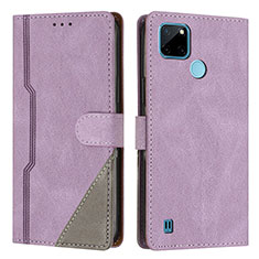 Leather Case Stands Flip Cover Holder H05X for Realme C21Y Purple