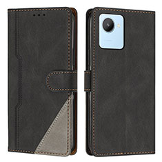 Leather Case Stands Flip Cover Holder H05X for Realme C30 Black