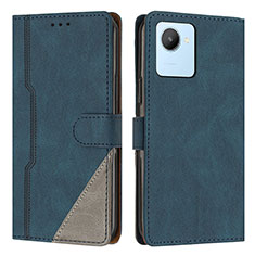 Leather Case Stands Flip Cover Holder H05X for Realme C30 Blue