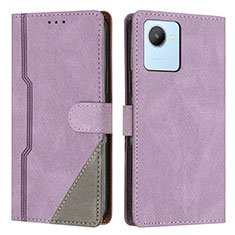 Leather Case Stands Flip Cover Holder H05X for Realme C30 Purple