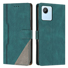 Leather Case Stands Flip Cover Holder H05X for Realme C30s Green