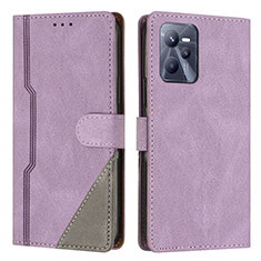 Leather Case Stands Flip Cover Holder H05X for Realme Narzo 50A Prime Purple