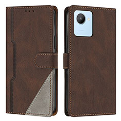 Leather Case Stands Flip Cover Holder H05X for Realme Narzo 50i Prime Brown