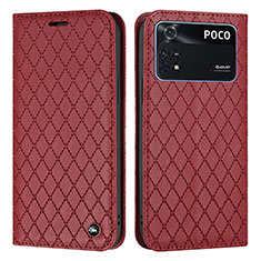 Leather Case Stands Flip Cover Holder H05X for Xiaomi Poco M4 Pro 4G Red