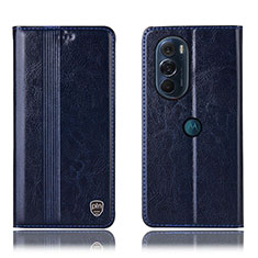 Leather Case Stands Flip Cover Holder H06P for Motorola Moto Edge 30 Pro 5G Blue