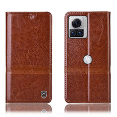 Leather Case Stands Flip Cover Holder H06P for Motorola Moto Edge 30 Ultra 5G Light Brown