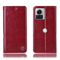 Leather Case Stands Flip Cover Holder H06P for Motorola Moto Edge 30 Ultra 5G Red