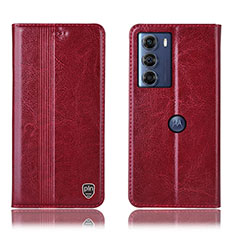 Leather Case Stands Flip Cover Holder H06P for Motorola Moto Edge S30 5G Red