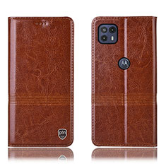 Leather Case Stands Flip Cover Holder H06P for Motorola Moto G50 5G Light Brown