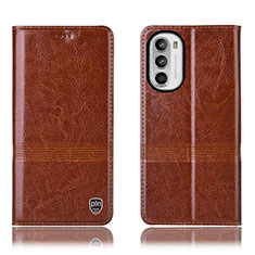 Leather Case Stands Flip Cover Holder H06P for Motorola Moto G71s 5G Light Brown