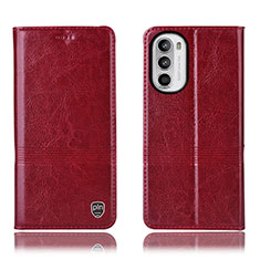 Leather Case Stands Flip Cover Holder H06P for Motorola Moto G71s 5G Red