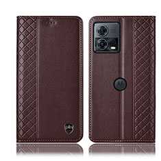 Leather Case Stands Flip Cover Holder H06P for Motorola Moto S30 Pro 5G Brown