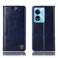 Leather Case Stands Flip Cover Holder H06P for Oppo A18 Blue