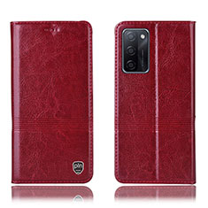 Leather Case Stands Flip Cover Holder H06P for Oppo A55S 5G Red