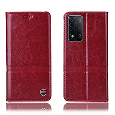 Leather Case Stands Flip Cover Holder H06P for Oppo A93s 5G Red