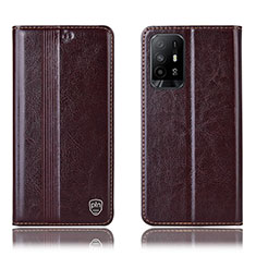 Leather Case Stands Flip Cover Holder H06P for Oppo A94 5G Brown