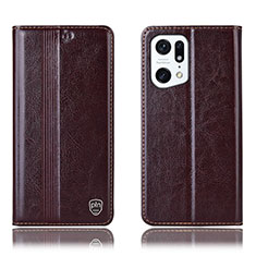 Leather Case Stands Flip Cover Holder H06P for Oppo Find X5 5G Brown