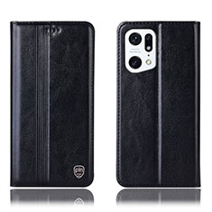 Leather Case Stands Flip Cover Holder H06P for Oppo Find X5 Pro 5G Black