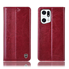 Leather Case Stands Flip Cover Holder H06P for Oppo Find X5 Pro 5G Red