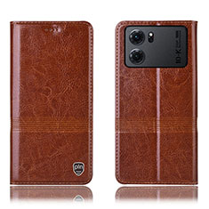 Leather Case Stands Flip Cover Holder H06P for Oppo K10 5G Light Brown