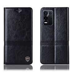 Leather Case Stands Flip Cover Holder H06P for Oppo K9X 5G Black