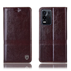 Leather Case Stands Flip Cover Holder H06P for Oppo K9X 5G Brown