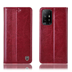 Leather Case Stands Flip Cover Holder H06P for Oppo Reno5 Z 5G Red