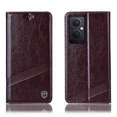 Leather Case Stands Flip Cover Holder H06P for Oppo Reno7 Z 5G Brown