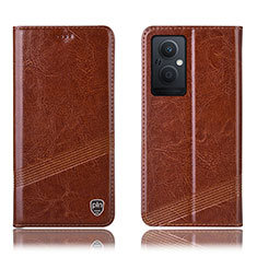 Leather Case Stands Flip Cover Holder H06P for Oppo Reno8 Z 5G Light Brown