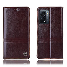 Leather Case Stands Flip Cover Holder H06P for Realme V23 5G Brown