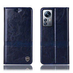 Leather Case Stands Flip Cover Holder H06P for Xiaomi Mi 12 5G Blue