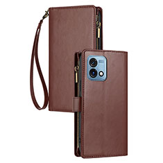 Leather Case Stands Flip Cover Holder H06X for Motorola Moto G Stylus (2023) 4G Brown