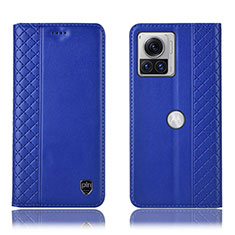 Leather Case Stands Flip Cover Holder H07P for Motorola Moto Edge X30 Pro 5G Blue