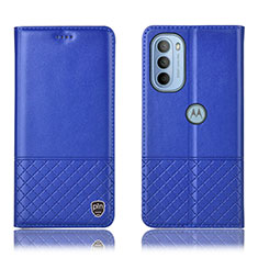Leather Case Stands Flip Cover Holder H07P for Motorola Moto G31 Blue