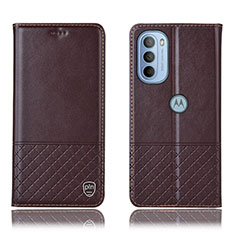 Leather Case Stands Flip Cover Holder H07P for Motorola Moto G41 Brown