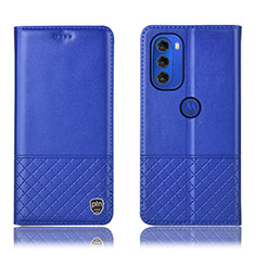 Leather Case Stands Flip Cover Holder H07P for Motorola Moto G51 5G Blue