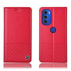 Leather Case Stands Flip Cover Holder H07P for Motorola Moto G51 5G Red