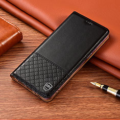 Leather Case Stands Flip Cover Holder H07P for Motorola Moto G73 5G Black