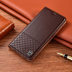 Leather Case Stands Flip Cover Holder H07P for Motorola Moto G73 5G Brown