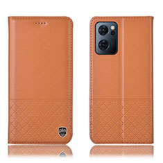 Leather Case Stands Flip Cover Holder H07P for OnePlus Nord CE 2 5G Orange